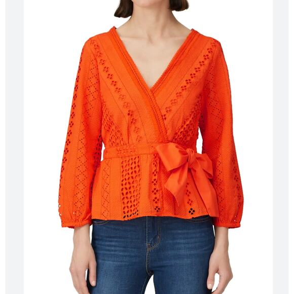 J. Crew resort Orange Eyelet Wrap Top SZ 12 - Picture 1 of 8